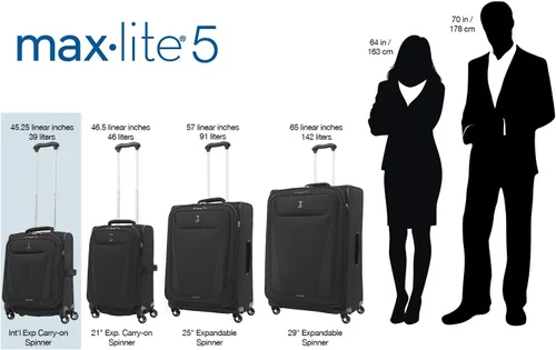 Miniatura 75 de Travelpro Maxlite 5 - Juego de 2 piezas de equipaje de mano de tela, expandibles con 4 ruedas giratorias, bolso blando para debajo del asiento, Negro