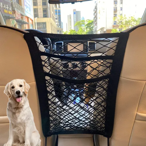 Organizador de malla de 3 capas para automóvil, bolsa de red para respaldo de asiento, barrera de asiento trasero para mascotas y niños, soporte