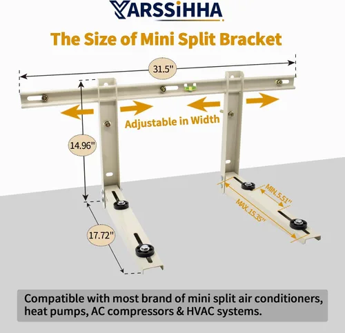 Miniatura 2 de Yarssihha Mini soporte de montaje en pared dividido para bombas de calor universales de aire acondicionado sin conductos de 7000-24000 BTU, soporte