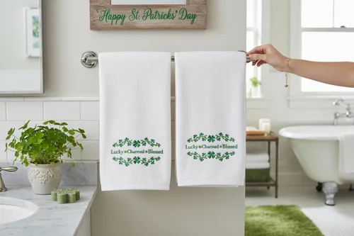 Miniatura 7 de Serafina Home Toallas de mano para baño irlandesas del día de San Patricio: suave absorbente Lucky Blessed Charmed Clover Bordado, 100% algodón, 16