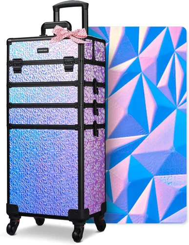 Miniatura 30 de BYOOTIQUE estuche rodante para maquillaje 4 en 1, con cerradura, maletín tipo trolley para cosméticos, con 4 ruedas extraíbles, organizador de viaje