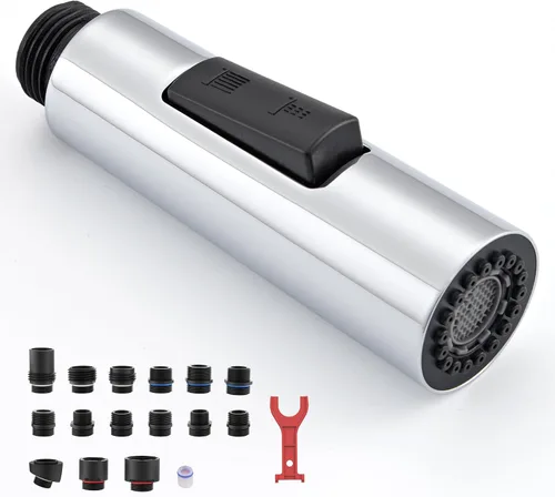 Repuesto de cabezal de grifo de cocina de metal, cabezal rociador de grifo de cocina extraíble de 2 modos con 15 adaptadores, boquilla rociadora de
