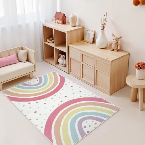 Miniatura 7 de STARUIA Alfombra lavable de arco iris para guardería de niñas, alfombra pequeña de 3 x 5 pies, alfombras de área coloridas para dormitorio de niños