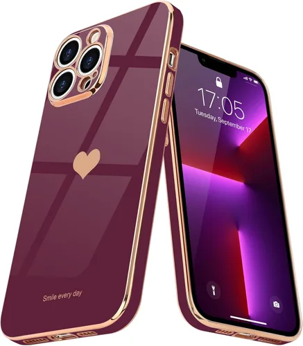 Miniatura 10 de Teageo Funda para iPhone 13 Pro para mujeres y niñas, diseño de corazón de amor, cubierta trasera suave, protección completa de la cámara, Negro