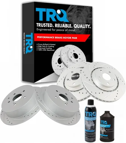 TRQ Juego de rotores de freno delanteros y traseros con revestimiento G perforados y ranurados de alta calidad compatibles con Lexus RX350 RX450h