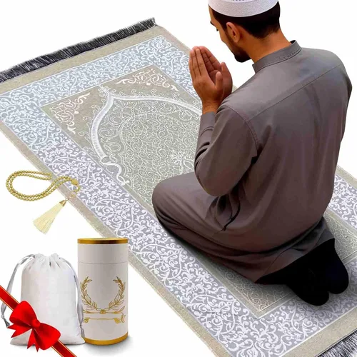 Miniatura 8 de Alfombra de oración musulmana portátil y cuentas con caja de regalo, tapete de oración islámica suave, tapete de oración de viaje para hombres