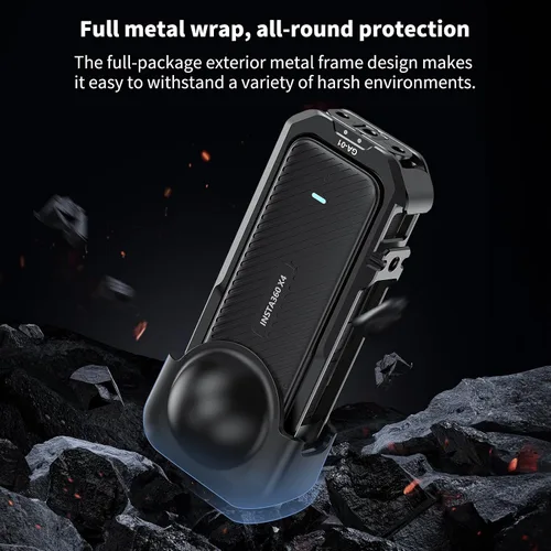 Miniatura 5 de VRIG - Jaula de marco para Insta360 X4, funda protectora de aluminio para Insta360 X4 con cubierta de lente de silicona, zapata fría integrada e