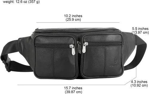 Miniatura 2 de Riñonera de piel auténtica, bolsa de cintura, organizador con cinturón ajustable, múltiples bolsillos para hombres y mujeres, Negro-878 Grande, L