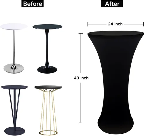 Miniatura 3 de Cubierta de Mesa de Cóctel Redonda Ajustada de 24x43 Pulgadas Mantel de Mesa de Cóctel de Elastano Negro Mantel Ajustado Highboy Manteles de Mesa