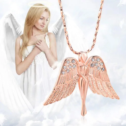 Miniatura 6 de Imrsanl Joyería de cremación con dije de ángel para mujer, colgante de ceniza, collar de urna para cenizas, alas de recuerdo, joyería para mujeres