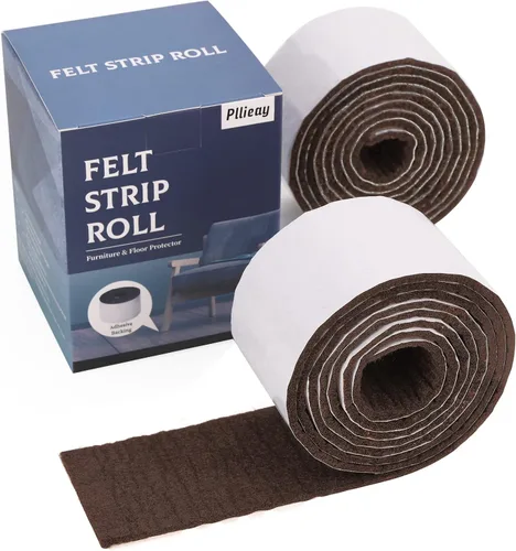 Pllieay Paquete de 2 rollos de tiras de fieltro con respaldo adhesivo, almohadillas de fieltro para muebles de uso pesado para pisos de madera dura