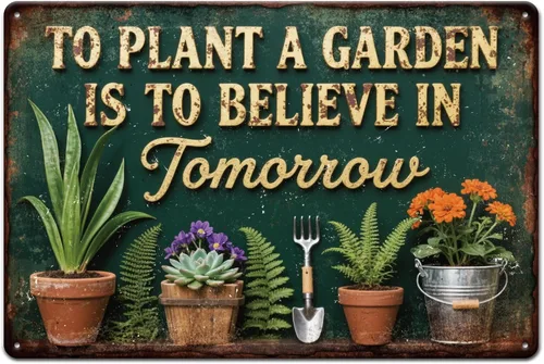 GLOBLELAND Funny Garden Metal Tin Sign 12x8inch Vintage Potted Plants Tin Signage Decor Signs Retro Wall Metal Plaque for Office Home Garage Room