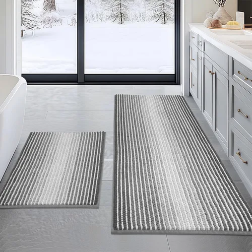 Miniatura 21 de Juegos de Alfombras y Tapetes para Baño, Juego de Alfombra de Baño de Felpilla Gruesa Absorbente de 2 Piezas Antideslizante, Tapetes Suaves