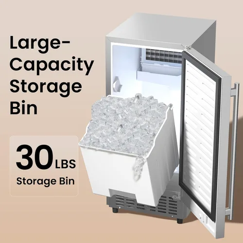 Miniatura 4 de Máquina para hacer hielo debajo del mostrador de 15 pulgadas, 130 libras/día con contenedor de almacenamiento de 30 libras, máquina de hielo