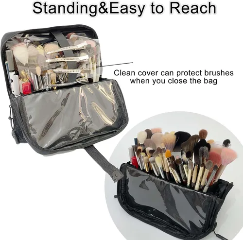 Miniatura 5 de Bolsa organizadora de brochas de maquillaje de viaje, soporte para brochas de maquillaje de pie con divisores ajustables, soporte para bolsa