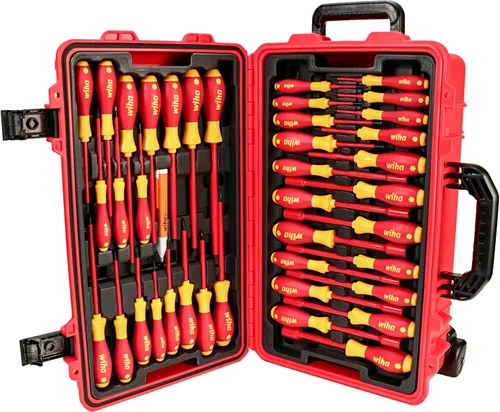 Miniatura 4 de Wiha 32800, juego de herramientas aisladas con destornilladores, llaves para tuercas, alicates, cortadores, regla, cuchillo y dados en estuche