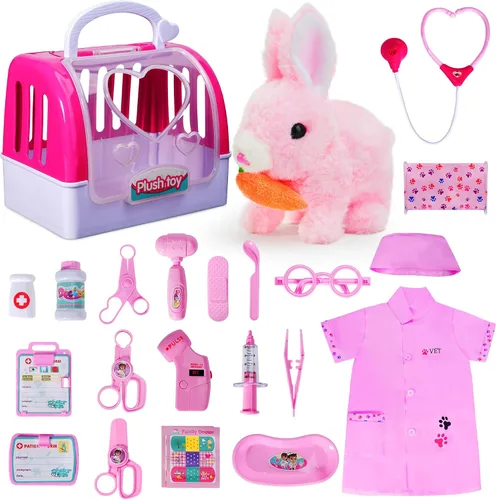 Miniatura 7 de Kit de médico para niñas, juegos de veterinarios para niños, juego de simulación con jaula para mascotas y juguete para gatitos, regalo de juego