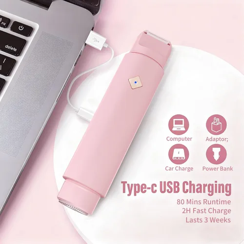 Miniatura 6 de Recortadora de bikini 2 en 1 para mujer, afeitadora eléctrica impermeable sin dolor para mujeres, afeitadora eléctrica de viaje de doble cabeza