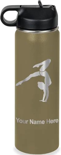 Miniatura 43 de LaserGram Botella de agua personalizada, soporte de mano de gimnasta, acero inoxidable de doble pared aislada al vacío con popote superior, regalo