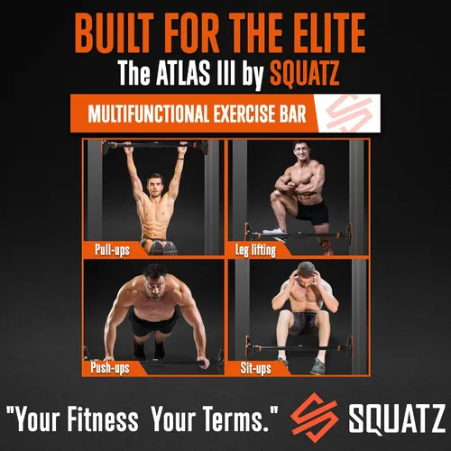 Miniatura 7 de SQUATZ Barra de dominadas ajustable, equipo de ejercicio de entrenamiento de fuerza con bloqueo automático, ancho ajustable de 29 a 45 pulgadas