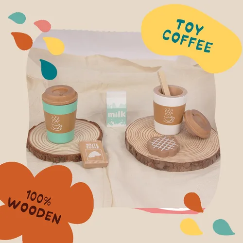 Miniatura 4 de WOODENFUN Juguetes de simulación de taza de café, accesorios de cocina de madera para jugar, comida falsa para jugar para la cocina de los niños