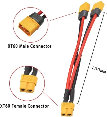 Miniatura 4 de ELFCULB 2 piezas XT60 Y Splitter,12AWG XT60 Cable conector de batería paralelo para Quadcopter RC Car (5.906 in)