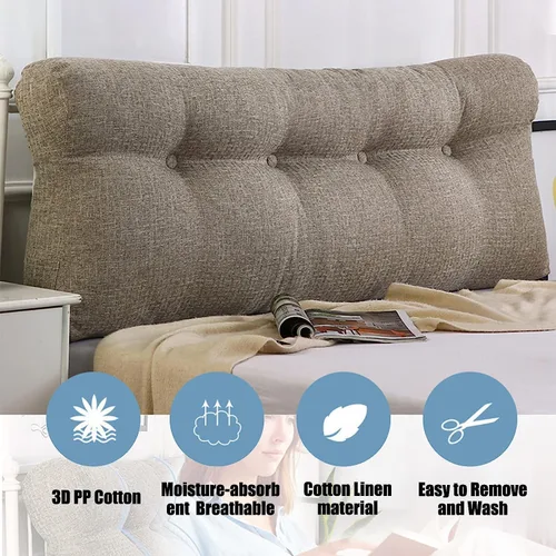 Miniatura 2 de Cojín triangular grande para cabecero de lectura, almohada para reposo en cama, respaldo triangular, respaldo de forro polar, soporte de Café