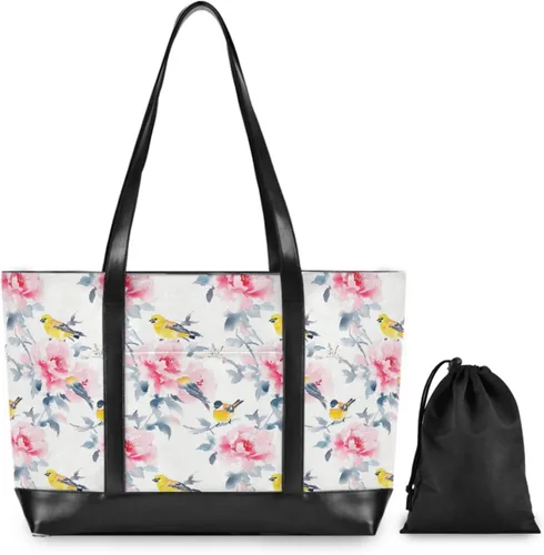 Flowers Birds Fashion Tote Bags for Women Laptop with Zipper Large Work Bags for Women for College with Diaper maletin ejecutivo para mujer