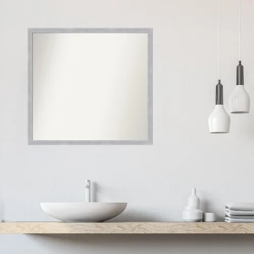 Miniatura 5 de Amanti Art Silver Bathroom Mirror for Over Sink, 30x32 Custom Made Grace Brushed Nickel Narrow Rectangle Vanity Mirror, Large Modern Wood Frame