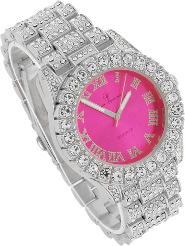 Miniatura 8 de Reloj de mujer con bisel grande de rocas, esfera de color con números romanos, totalmente cubierto en cristales - ST10327LA