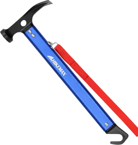 Miniatura 8 de Martillo ligero para acampar al aire libre, martillo de aluminio para tienda de campaña con removedor de estacas de tienda, 13 onzas Rojo