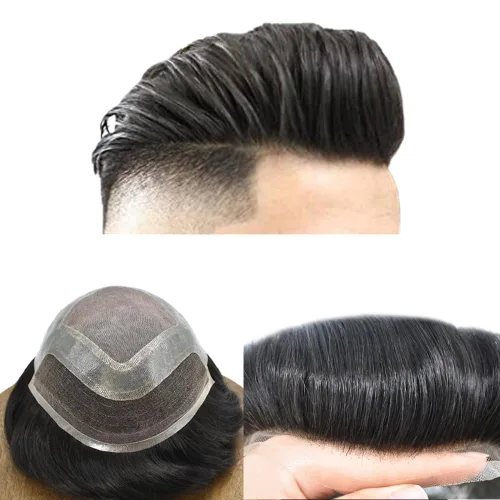 Miniatura 13 de Toupee For Men Real Human Hair System For Men Toupee Black Fine Mono Mens Toupee Brown Hairpiece For Men Lace Front Hair Pieces For Men Protesis