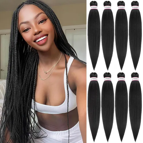 ATRAENTE Cabello trenzado preestirado de 18 pulgadas, 8 paquetes de cabello trenzado preestirado, extensiones de cabello sintético profesional,