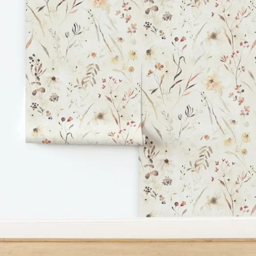 Miniatura 4 de Spoonflower Papel tapiz autoadhesivo de 9 x 2 pies, papel tapiz extraíble de acuarela de botánicos neutros con diseño floral beige