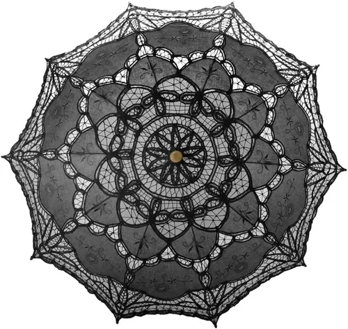 TOPTIE Sombrilla de encaje vintage sombrilla de novia de boda sombrilla de fotografía decoración de fiesta de Halloween color negro