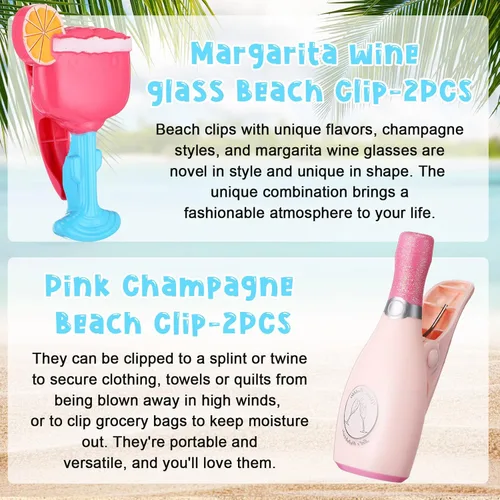 Miniatura 5 de Sieral 8 clips para toallas de playa, sillas de playa, piscina, clips para sillas, soporte de plástico resistente al viento, divertidas pinzas