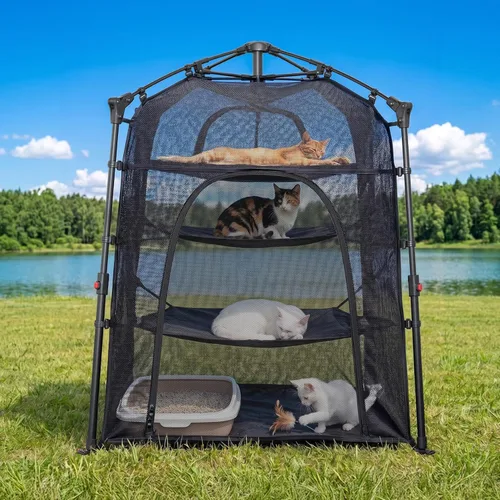 Miniatura 14 de EighteenTek® Corralito portátil 2 en 1 para gatos (puertas delanteras), corralito desplegable para gatitos, sin montaje, cajas de tienda de campaña