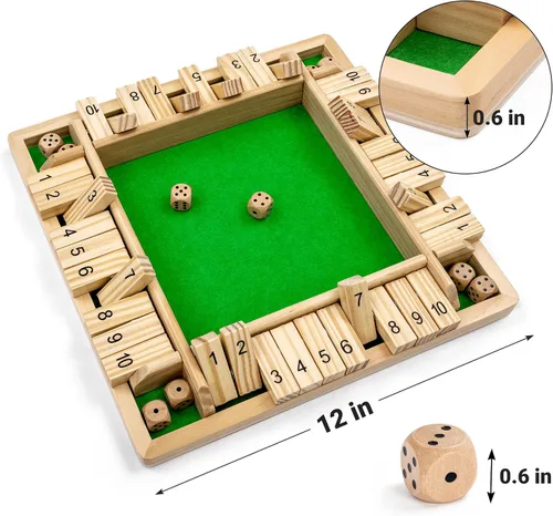 Miniatura 5 de Ropoda Juego de madera para cerrar la caja (2-4 jugadores), tablero grande de 4 lados, 8 dados, reglas, divertido juego de adición para niños