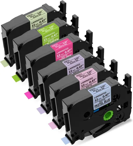Miniatura 10 de Paquete de 6 cintas TZe TZ de 0.472 in 0.47 pulgadas de cinta transparente laminada compatible con 0.472 in 0.47 TZ-131 P Touch negro sobre