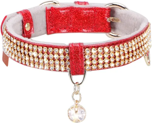 Miniatura 16 de Collar para gatos y perros, [brillos de imitación de diamante] Cuero sintético prémium con dije, collares ajustables para gatos grandes y perros