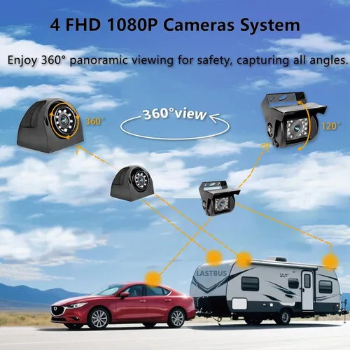 Miniatura 2 de Sistema de cámara RV de 7 pulgadas para caravana, semirremolque, cámper, 4 pantallas divididas, monitor de grabación HD DVR + cámara de visión