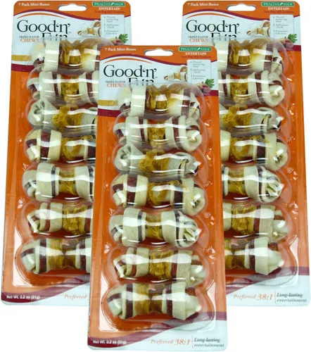 Miniatura 9 de Good'N'Fun - Mini masticables de cuero crudo de triple sabor, 25