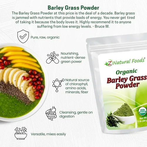 Miniatura 4 de Polvo de hierba de cebada orgánica, rico en antioxidantes, polvo de césped orgánico potenciador de energía, superalimento 100% natural, vegano, sin