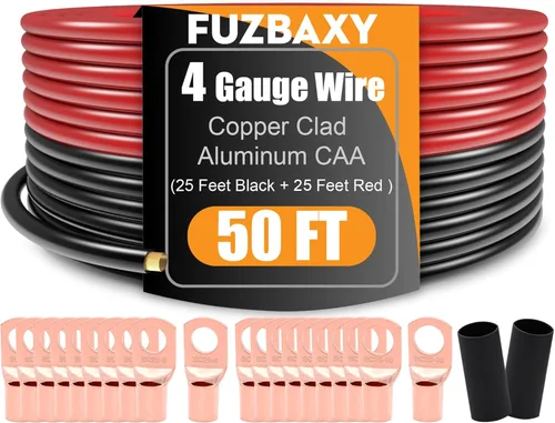 Miniatura 12 de Cable de alambre de calibre 0 de 40 pies de aluminio revestido de cobre, Cable de batería 1/0, Conectores de terminales tipo oreja, Tubo