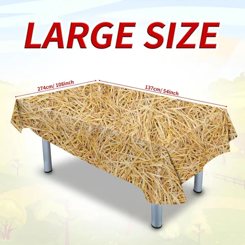 Miniatura 4 de Mantel de paja con balas de heno para decoración de fiestas de Hillbilly, mantel de plástico impermeable de granja occidental, suministros de fiesta