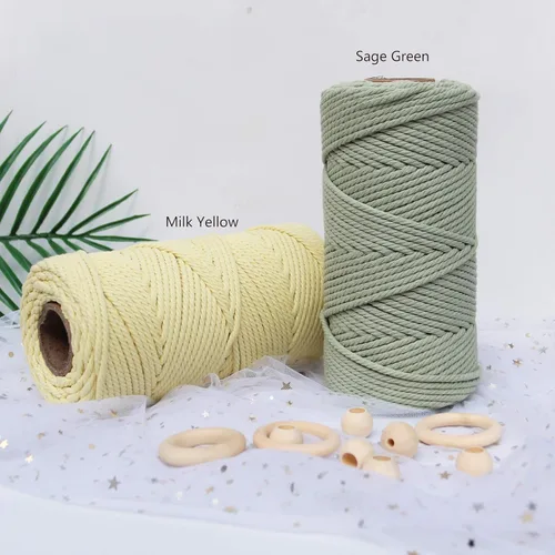 Miniatura 5 de Cuerda de macramé de 1/64 pulgadas (0.157 in), 328.1 ft, cuerda de algodón torcida de 4 hebras color verde salvia, natural, 4 hebras, para macramé