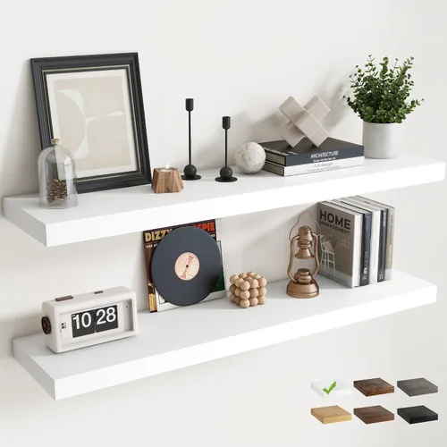 Miniatura 9 de Estantes flotantes para pared con soportes invisibles, estantes de madera de ingeniería montados en la pared con grano de madera para sala de estar