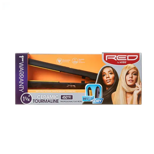 RED by KISS Plancha profesional de turmalina de cerámica profesional para el cabello (1.25")
