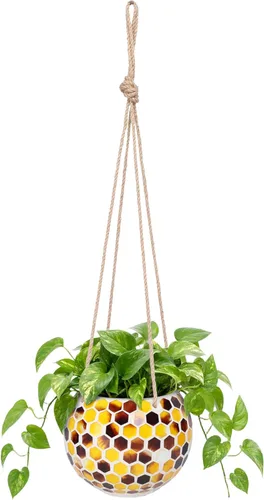 Miniatura 10 de Maceta colgante de cerámica con mosaico, maceta colgante pequeña para plantas de interior, decoración de jardín, maceta de bola de discoteca con Azul