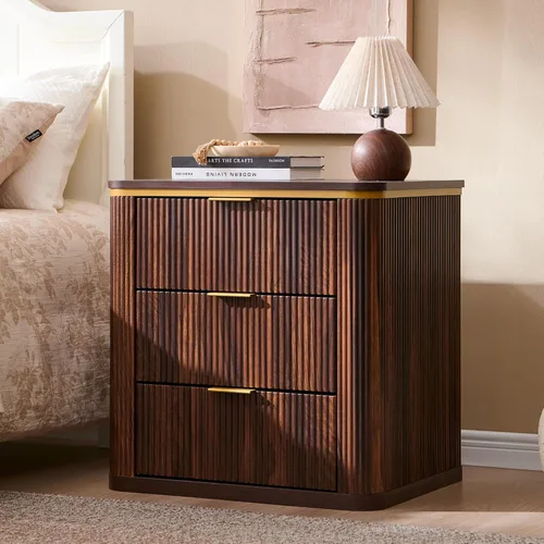 Miniatura 6 de T4TREAM Juego de 2 mesitas de noche grandes de 24" de estilo mitad de siglo moderno con 3 cajones acanalados, mesa auxiliar, mesita de noche